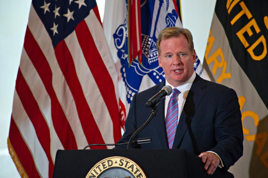 Commissioner Roger Goodell delivers remarks during an event at the U.S. Military Academy at West Point, N.Y. (SSG Teddy Wade)