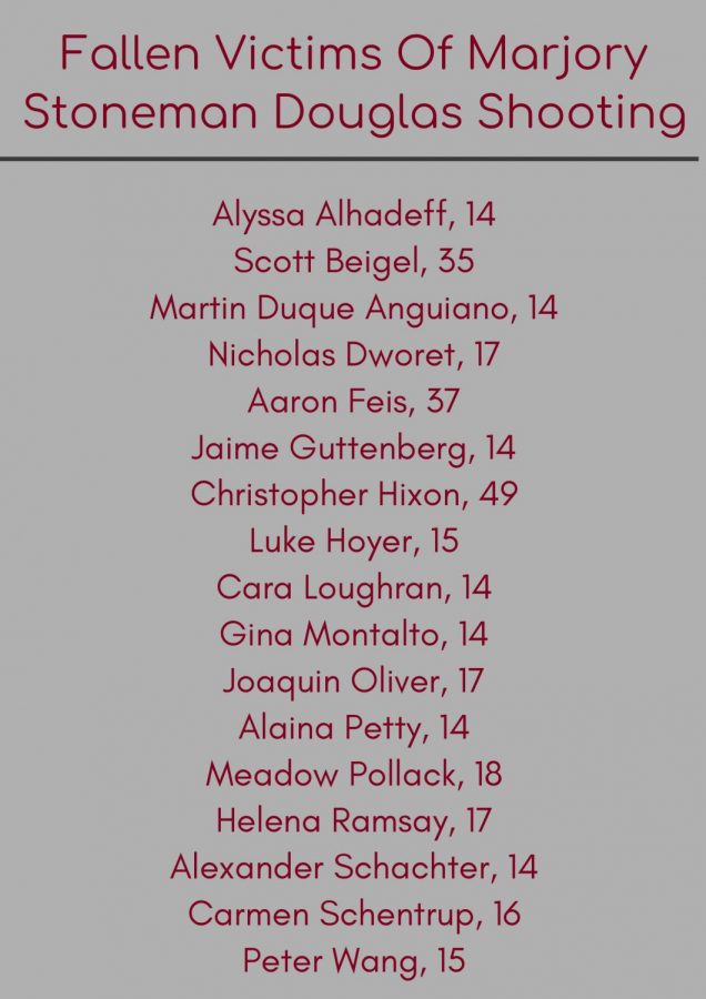 List of names of the 17 lives lost in the Parkland shooting. 