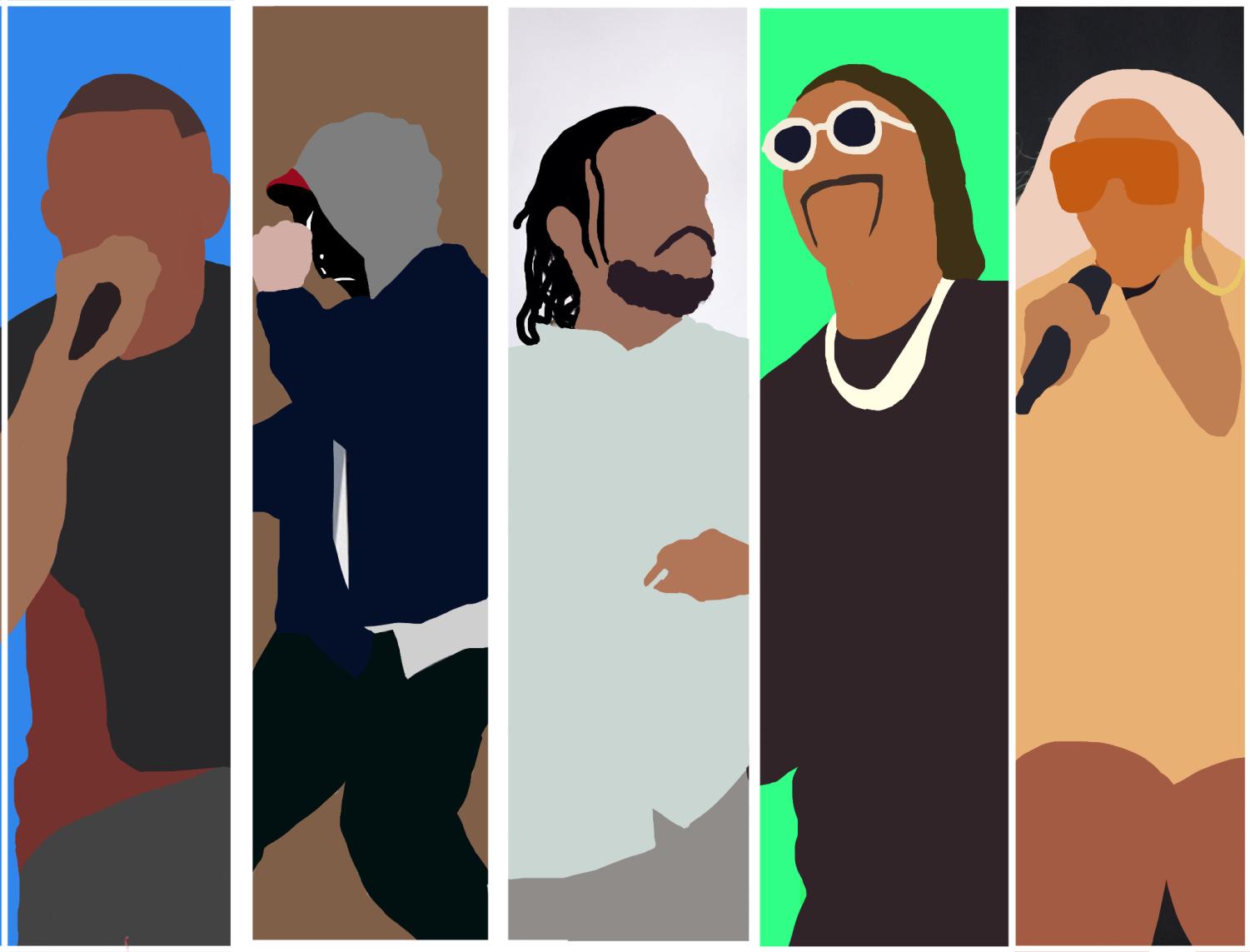 Eminem, left to righ, Kendrick Lamar, Dr. Dre, Mary J. Blige, 50