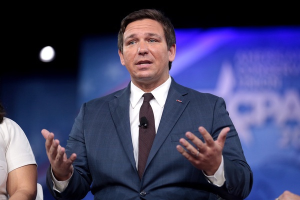 Ron DeSantis speaking at a press conference.