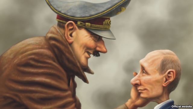 A picture representing the similarities between Putin and Hitler.