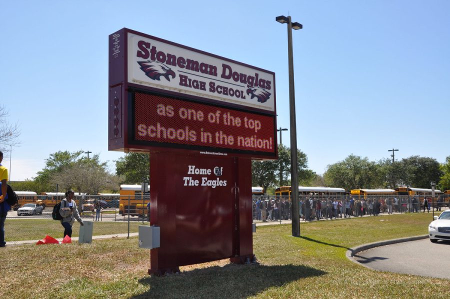 Marjory Stoneman Douglas High Schools entrance/announcement sign. 
