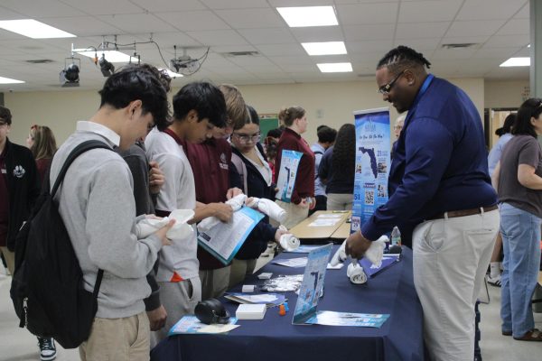 Keiser University table at the CTE career fair. 